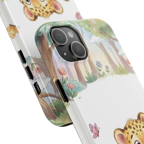 Cute Baby Leopard Playing with Yarn Tough Phone Case | Nursery Animal Phone Cover