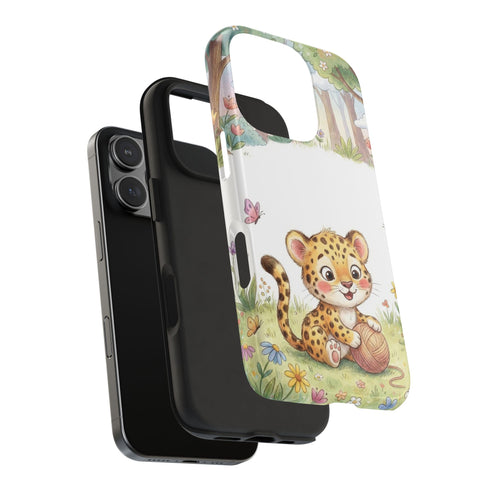 Cute Baby Leopard Playing with Yarn Tough Phone Case | Nursery Animal Phone Cover