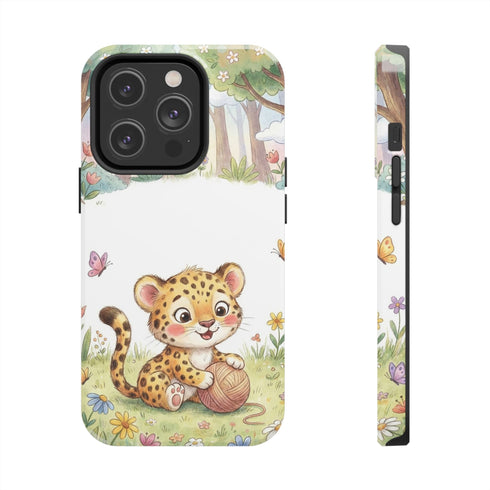 Cute Baby Leopard Playing with Yarn Tough Phone Case | Nursery Animal Phone Cover