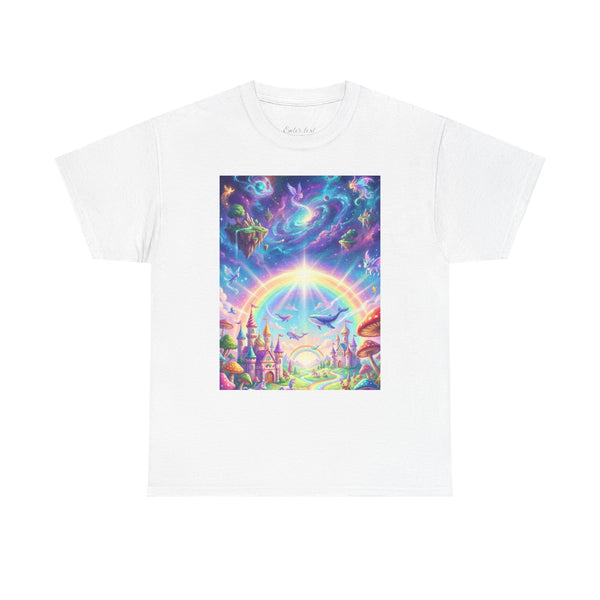 Rainbow Fantasy Castle Tee | Psychedelic Dreamscape, Unicorns & Mushrooms