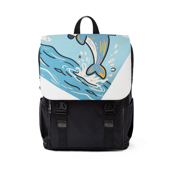 Dolphin Splash Canvas Backpack — Casual Shoulder Daypack