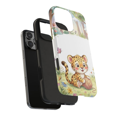 Cute Baby Leopard Playing with Yarn Tough Phone Case | Nursery Animal Phone Cover