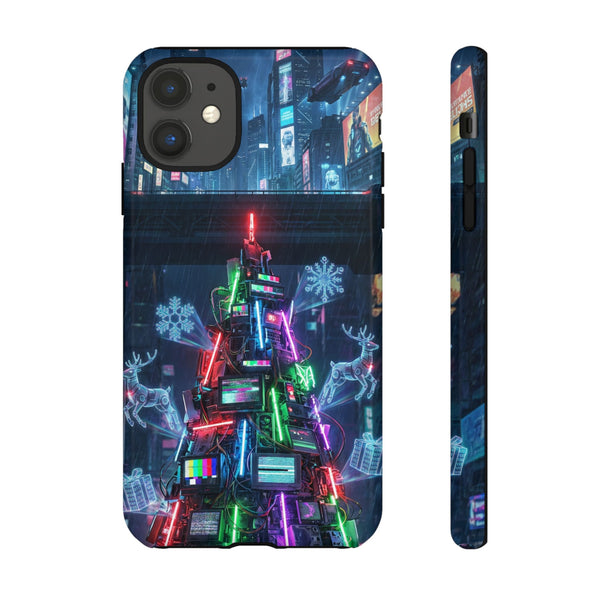 Neon Retro TV Christmas Tree Phone Case | Tough Case