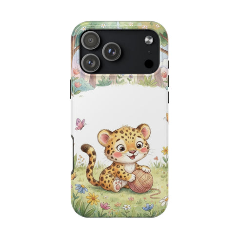 Cute Baby Leopard Playing with Yarn Tough Phone Case | Nursery Animal Phone Cover