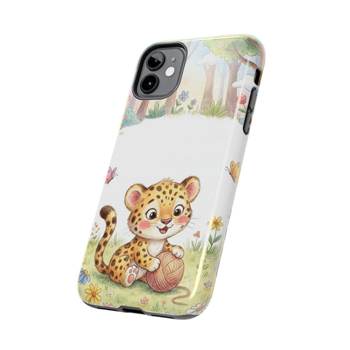 Cute Baby Leopard Playing with Yarn Tough Phone Case | Nursery Animal Phone Cover