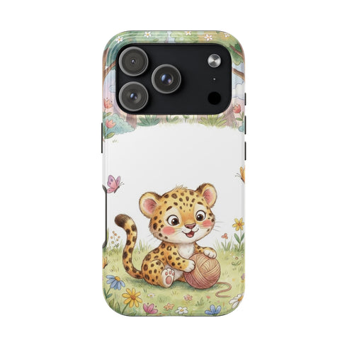 Cute Baby Leopard Playing with Yarn Tough Phone Case | Nursery Animal Phone Cover