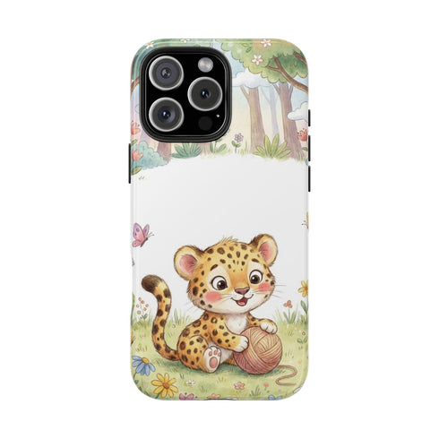 Cute Baby Leopard Playing with Yarn Tough Phone Case | Nursery Animal Phone Cover