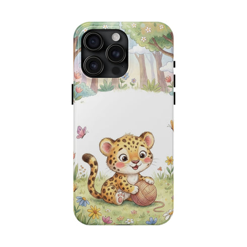 Cute Baby Leopard Playing with Yarn Tough Phone Case | Nursery Animal Phone Cover
