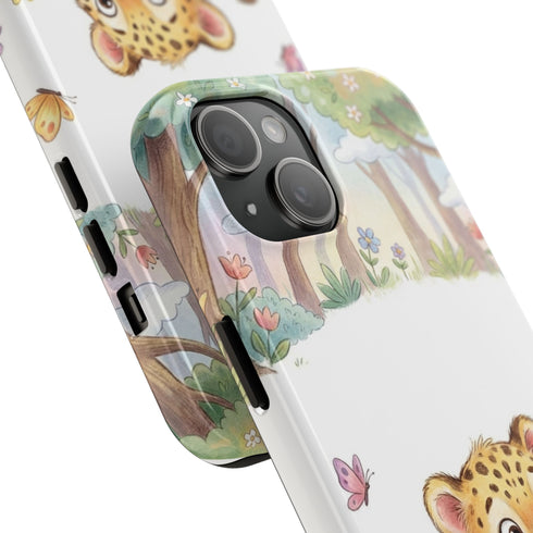 Cute Baby Leopard Playing with Yarn Tough Phone Case | Nursery Animal Phone Cover