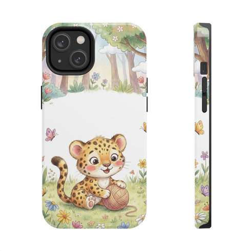 Cute Baby Leopard Playing with Yarn Tough Phone Case | Nursery Animal Phone Cover