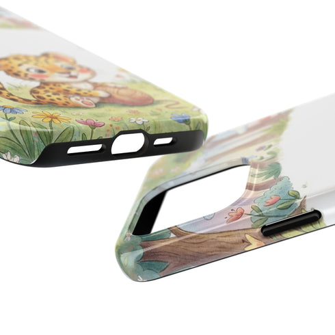 Cute Baby Leopard Playing with Yarn Tough Phone Case | Nursery Animal Phone Cover
