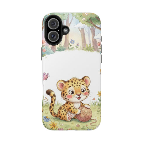 Cute Baby Leopard Playing with Yarn Tough Phone Case | Nursery Animal Phone Cover