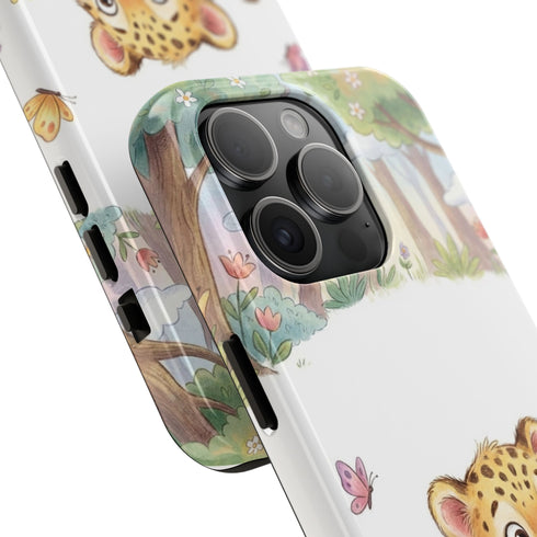 Cute Baby Leopard Playing with Yarn Tough Phone Case | Nursery Animal Phone Cover