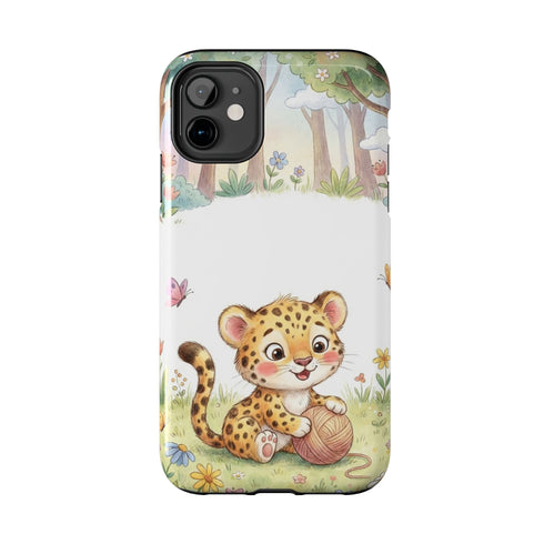 Cute Baby Leopard Playing with Yarn Tough Phone Case | Nursery Animal Phone Cover