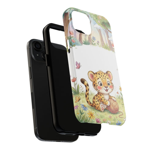 Cute Baby Leopard Playing with Yarn Tough Phone Case | Nursery Animal Phone Cover