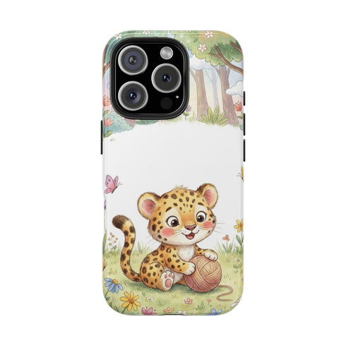 Cute Baby Leopard Playing with Yarn Tough Phone Case | Nursery Animal Phone Cover