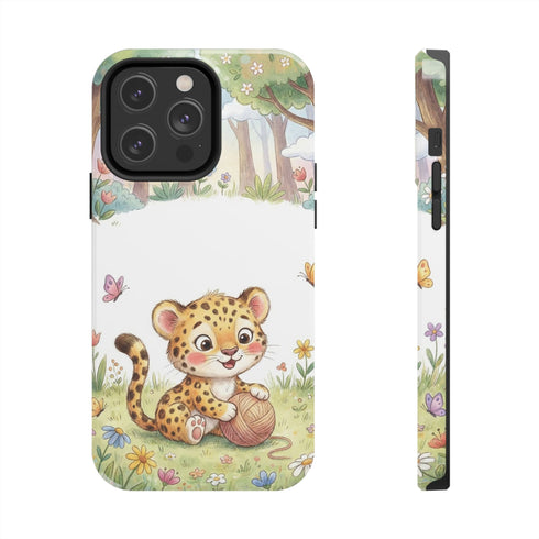 Cute Baby Leopard Playing with Yarn Tough Phone Case | Nursery Animal Phone Cover
