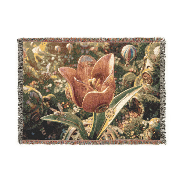 Vintage Tulip Illustration Woven Blanket | Floral Botanical Throw
