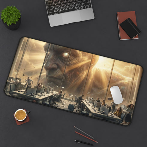 Giant Titan Overlooking Office Desk Mat | Surreal Apocalypse Scene
