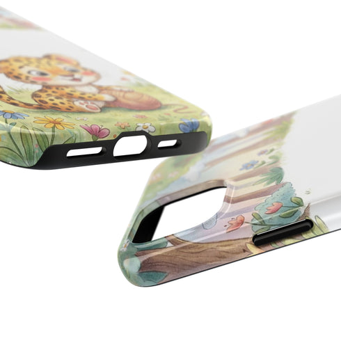 Cute Baby Leopard Playing with Yarn Tough Phone Case | Nursery Animal Phone Cover