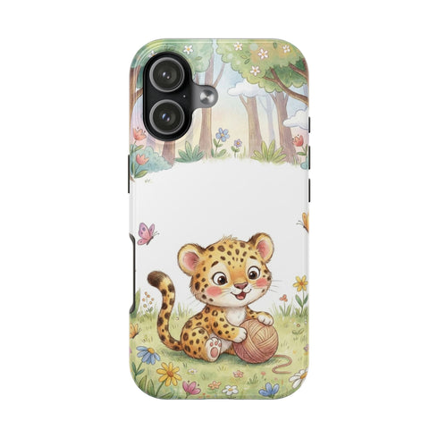 Cute Baby Leopard Playing with Yarn Tough Phone Case | Nursery Animal Phone Cover
