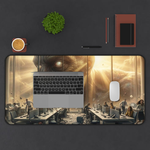 Giant Titan Overlooking Office Desk Mat | Surreal Apocalypse Scene