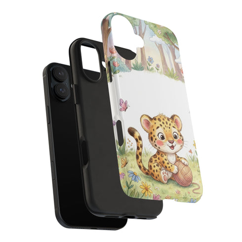 Cute Baby Leopard Playing with Yarn Tough Phone Case | Nursery Animal Phone Cover