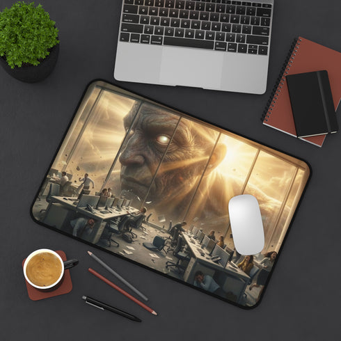Giant Titan Overlooking Office Desk Mat | Surreal Apocalypse Scene