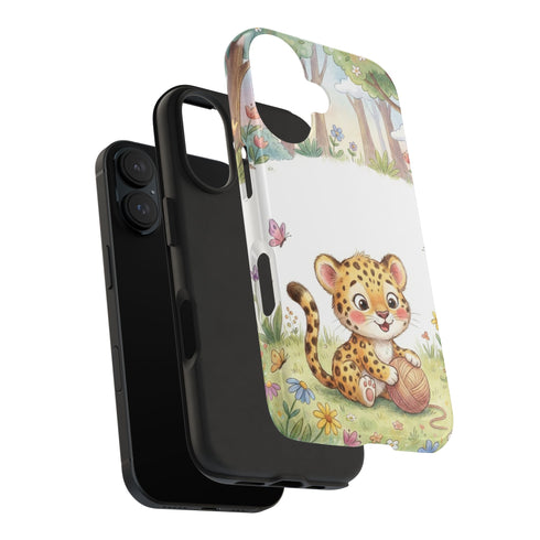 Cute Baby Leopard Playing with Yarn Tough Phone Case | Nursery Animal Phone Cover