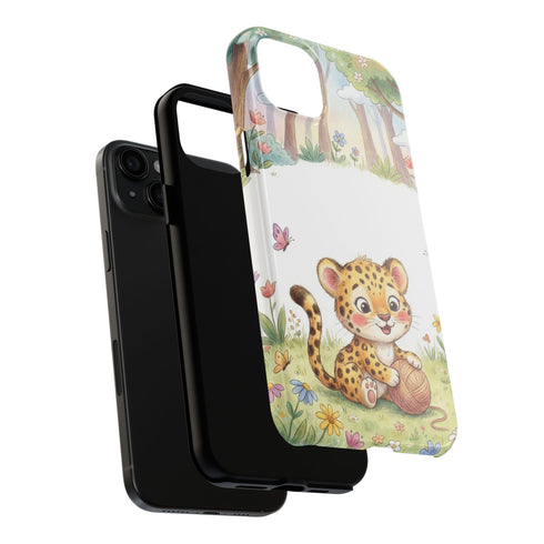 Cute Baby Leopard Playing with Yarn Tough Phone Case | Nursery Animal Phone Cover