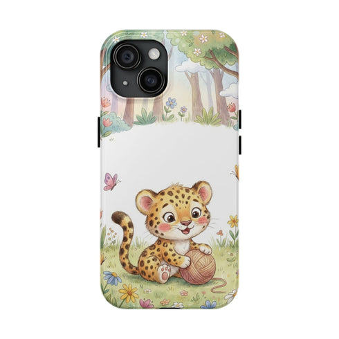 Cute Baby Leopard Playing with Yarn Tough Phone Case | Nursery Animal Phone Cover